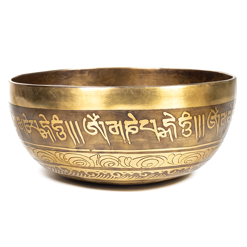 Cuenco Tibetano De Bronce Grabado A Mano - Diámetro 16cm, Incluye Mazo Y Cojín - Para Meditación, Sonido Y Decoración