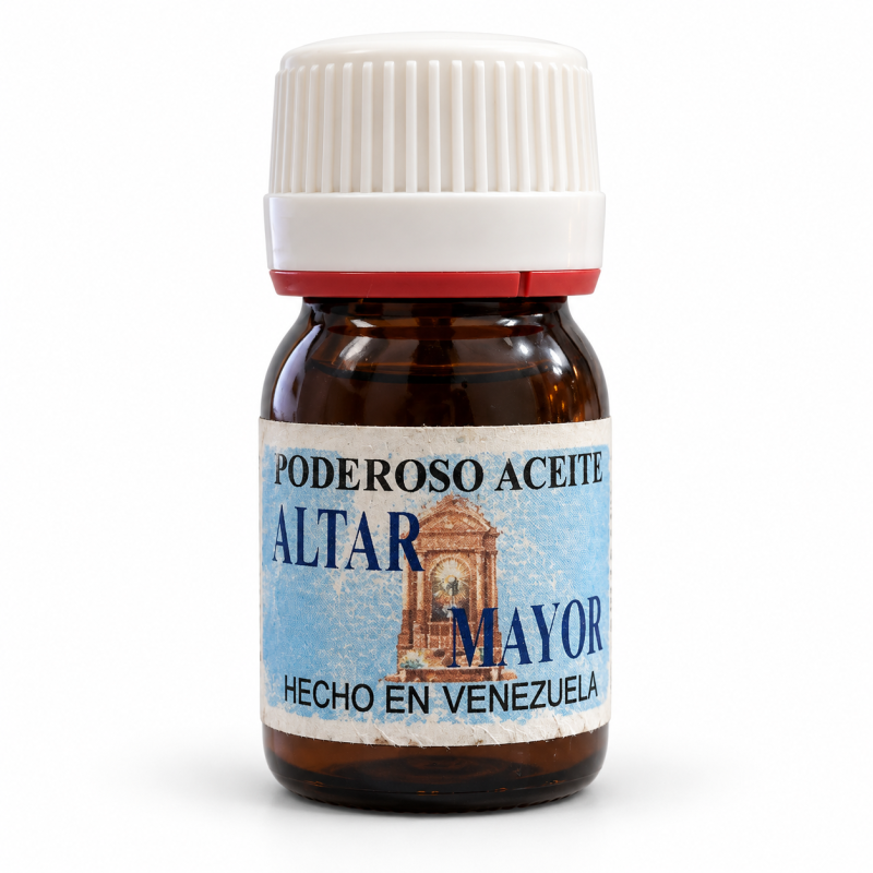 Frasco de Aceite Altar Mayor con tapón blanco y etiqueta azul