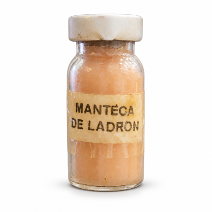 Frasco de Manteca de Ladrón con tapa blanca sobre fondo blanco