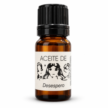 Aceite Desespero esotérico para rituales de amor y pensamientos amorosos en frasco ámbar con tapón negro