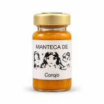 Frasco de Manteca de Corojo Epó de color anaranjado con tapa dorada para ofrendas y rituales de santería