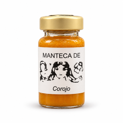 Frasco de Manteca de Corojo Epó de color anaranjado con tapa dorada para ofrendas y rituales de santería