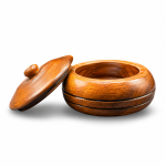 Caja de madera redonda con tapa para guardar amuletos y piedras
