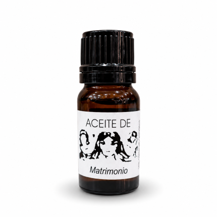 Aceite esotérico Matrimonio para rituales de amor y compromiso de pareja en frasco de cristal ámbar