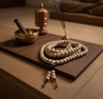 Mala tibetano para meditación, concentración y equilibrio. Madera natural, 108 cuentas.
