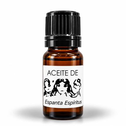 Aceite Espanta Espíritus para rituales de limpieza energética y protección espiritual en frasco ámbar con tapón negro