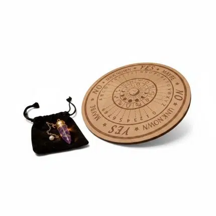Péndulo de amatista con tablero esotérico para radiestesia y preguntas espirituales