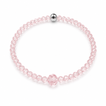 Pulsera de cuarzo rosa facetado con cuenta central y detalle metálico plateado.
