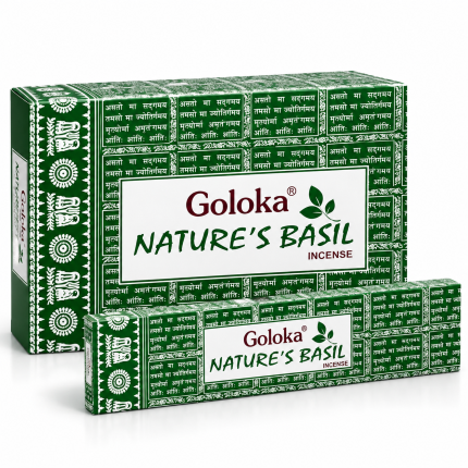 incienso para atraer suerte, incienso de albahaca, incienso para prosperidad, incienso para el éxito, incienso Goloka, Goloka Nature's Basil, incienso para atraer oportunidades, incienso energía positiva, incienso para rituales de suerte