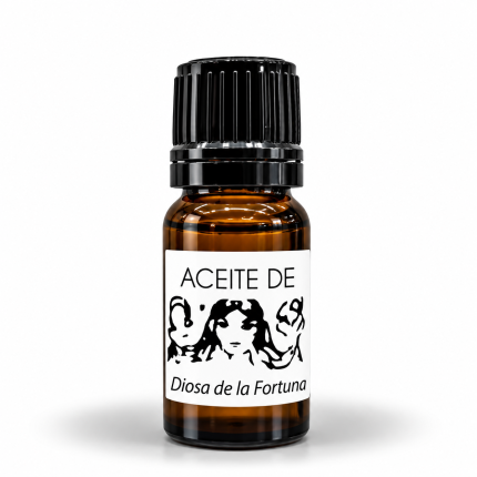 Aceite Diosa de la Fortuna para rituales de buena suerte, dinero y prosperidad en frasco ámbar