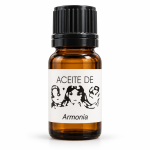 Botella de Aceite Armonía con tapón negro y etiqueta blanca sobre fondo blanco
