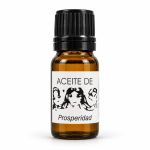 Botella de Aceite de Prosperidad con tapón negro y etiqueta blanca sobre fondo blanco