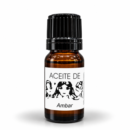 Frasco de Aceite de Ámbar para relajación y bienestar con tapón negro y etiqueta blanca