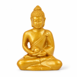 Figura de Buda dorado sentado en meditación con una pequeña esfera entre las manos