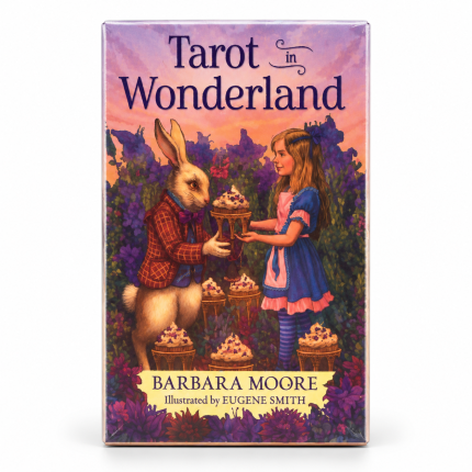 Caja de Tarot in Wonderland con Alicia y un conejo sobre fondo blanco
