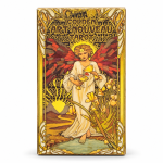 Caja del Tarot Golden Art Nouveau con una mujer y un león, decoración dorada y fondo blanco