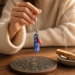 Péndulo colgante de sodalita azul con pimiento rojo y palo santo incluido para limpieza energética