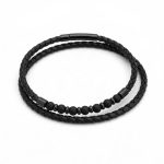 Pulsera de hombre de sándalo negro con cuentas de madera y cordones negros trenzados