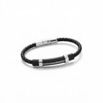 Pulsera negra de protección para hombre con cordón trenzado, cierre metálico y detalles plateados lisos