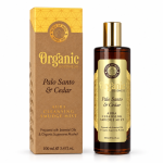 Frasco de spray de palo santo y cedro de 100 ml con etiqueta y tapón dorados