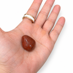 Piedra alargada de jaspe rojo pulido sobre fondo blanco