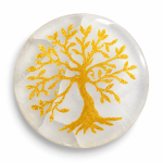 Plato de selenita con Árbol de la Vida dorado para limpiar amuletos