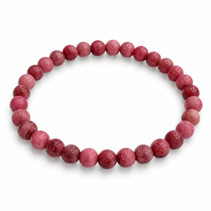 Pulsera de rodonita rosa con cuentas redondas pulidas en tonos rosas y rojizos