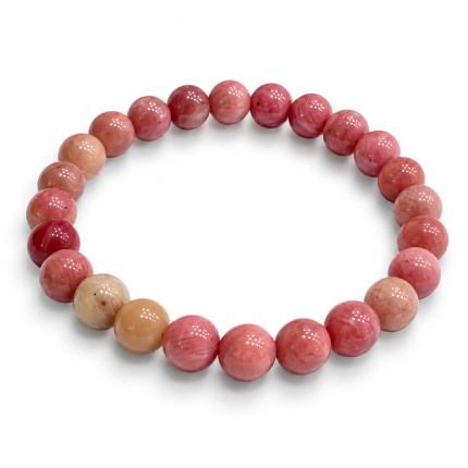 Pulsera de rodonita rosa con cuentas redondas pulidas en tonos rosas y rojizos