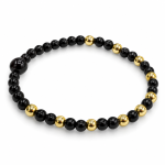 Pulsera de turmalina negra con cuentas negras brillantes y detalles dorados para protección energética