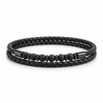 Pulsera de hombre de sándalo negro con cuentas de madera, cordón negro trenzado y separadores oscuros