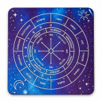 Tabla para péndulo azul y violeta con respuestas en inglés, números, días y signos del zodiaco